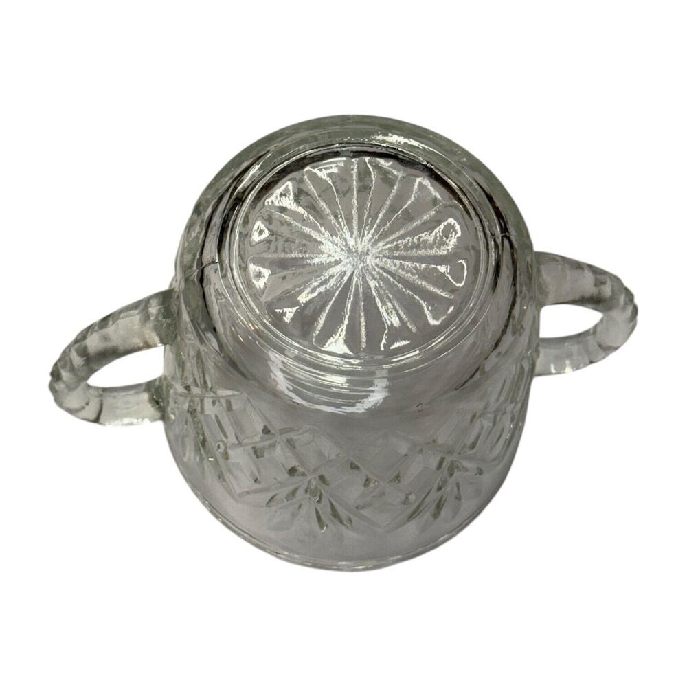 Vintage Anchor Hocking Pressed Clear Glass Pineapple Sugar Bowl Double Handle - Picture 5 of 5